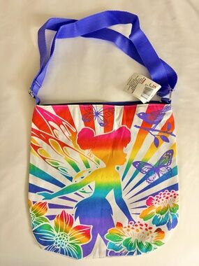Disney Parks Tinkerbell Canvas Crossbody Rainbow Tropical Adjustable Bag NWT